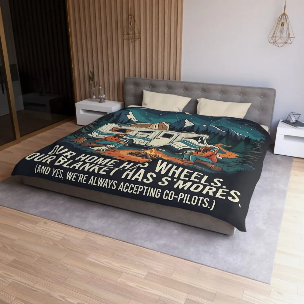 Duvet Cover — "Our Home Has Wheels, Our Blanket Has S'mores" Camping Bedding