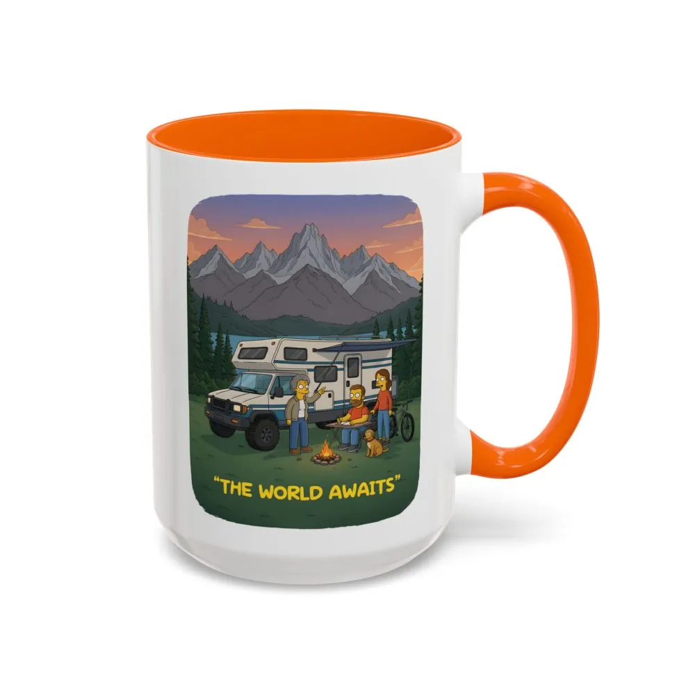 Accent Coffee Mug (11, 15oz) — "The World Awaits" Design Sitcom-Line