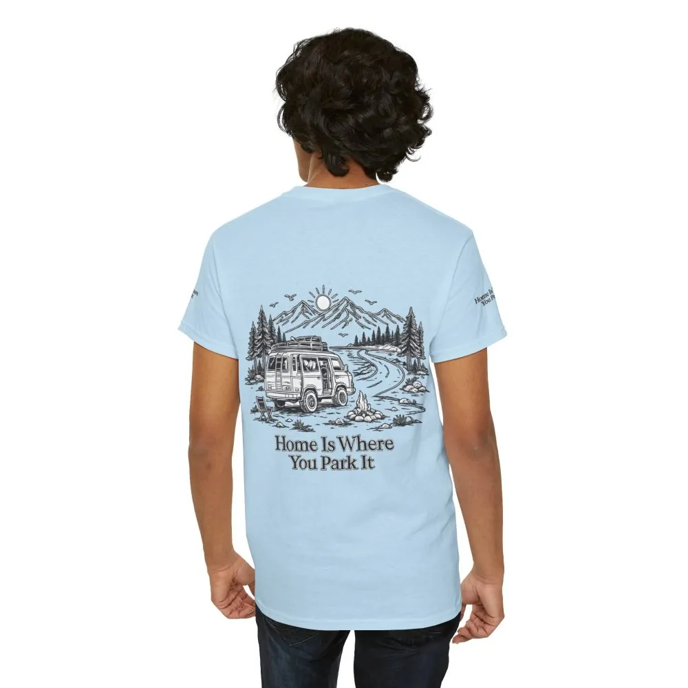 Unisex Heavy Cotton Tee — "Home Is Where You Park It" Design Minimal-Line
