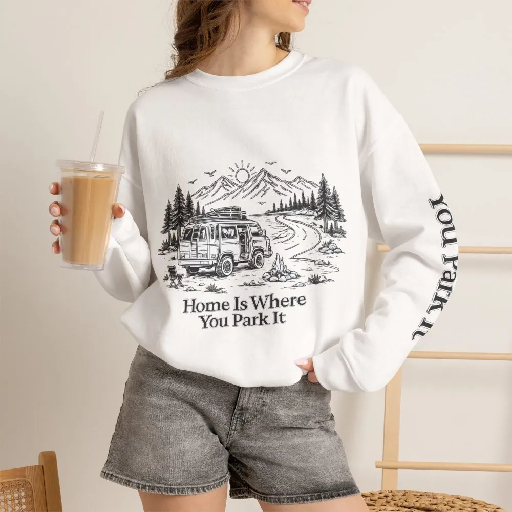 6148371701343173936_2048.jpeg Unisex Heavy Blend™ Crewneck Sweatshirt — "Home Is Where You Park It" Design Minimal-Line