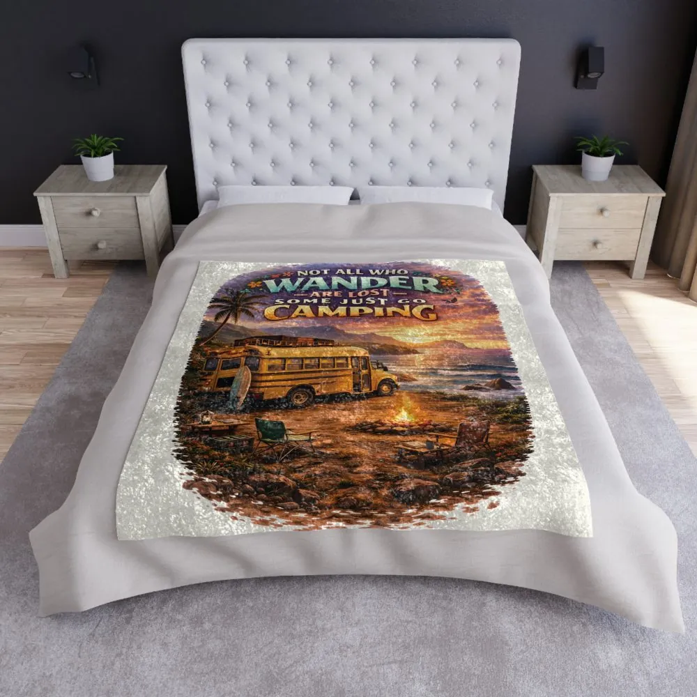 Crushed Velvet Blanket —"Not All Who Wander Are Lost" Design Scenic-Line (Campervan)