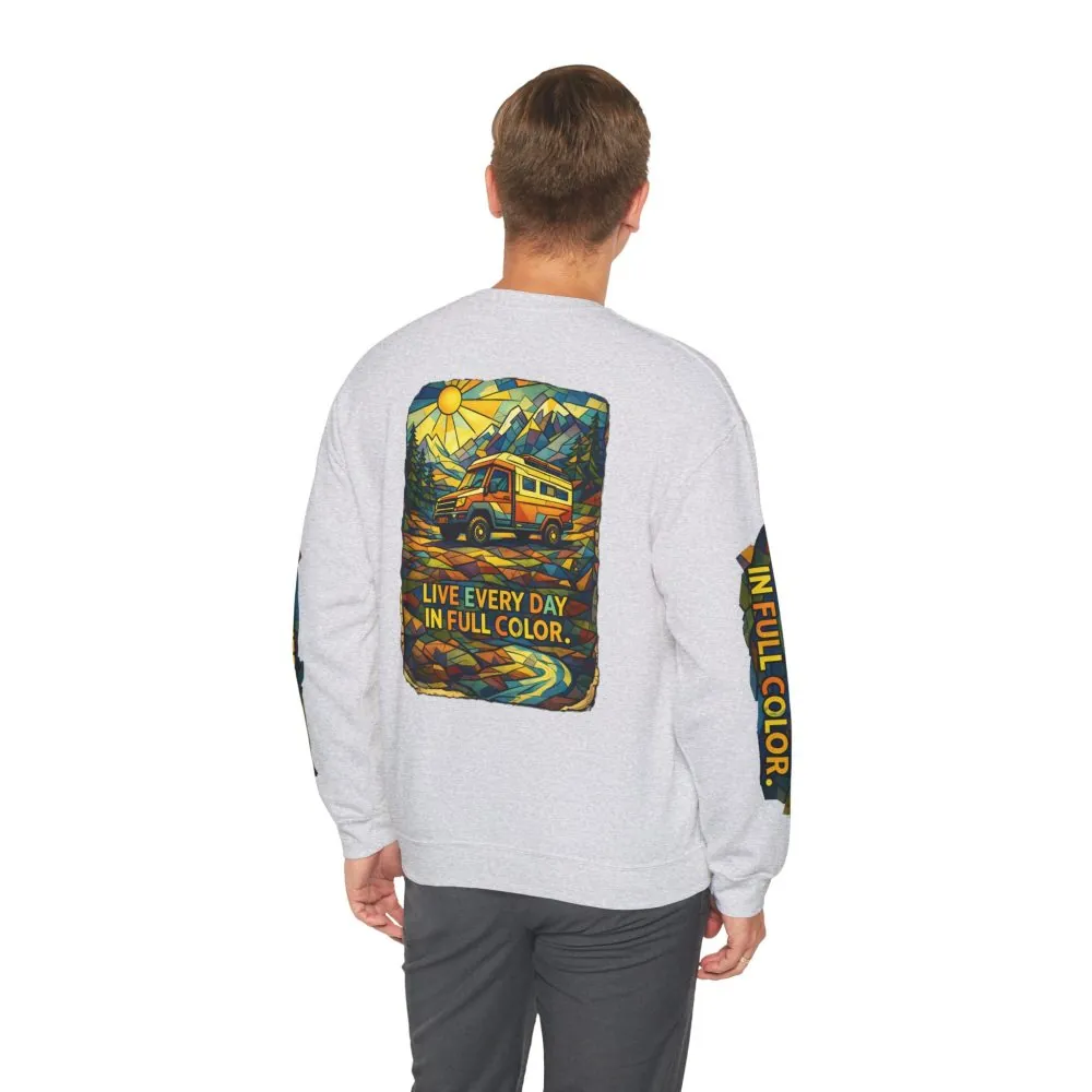 Unisex Heavy Blend™ Crewneck Sweatshirt — "Live Every Day InFull Color" Design Cubic-Line