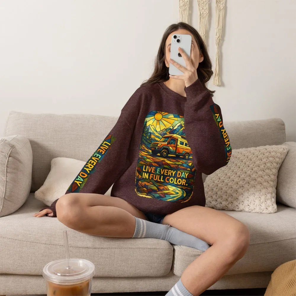 Unisex Heavy Blend™ Crewneck Sweatshirt — "Live Every Day InFull Color" Design Cubic-Line