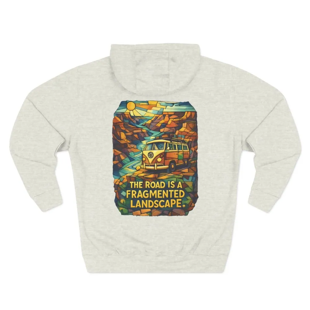 Three-Panel Fleece Hoodie - "The Road Is A Fragmented Landscape" Design Cubic-Line