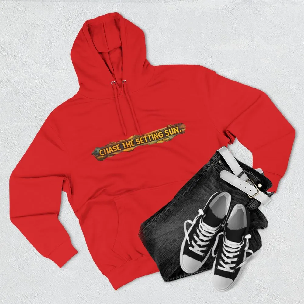 Three-Panel Fleece Hoodie - "Chase The Settings Sun" Design Cubic-Line