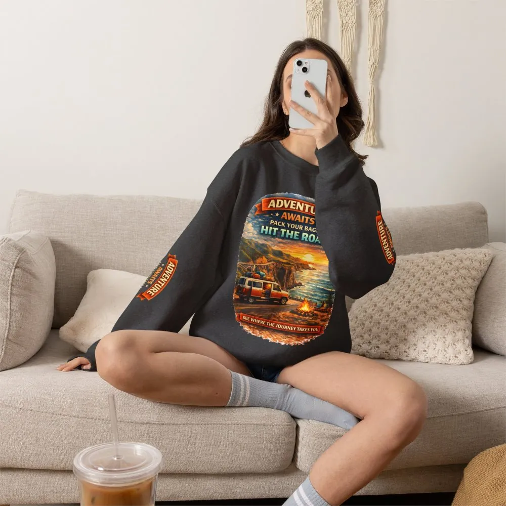 6168676612367397516_2048.jpeg Unisex Heavy Blend™ Crewneck Sweatshirt — "Adventure Awaits-Pack Your Bags" Design Scenic-Line
