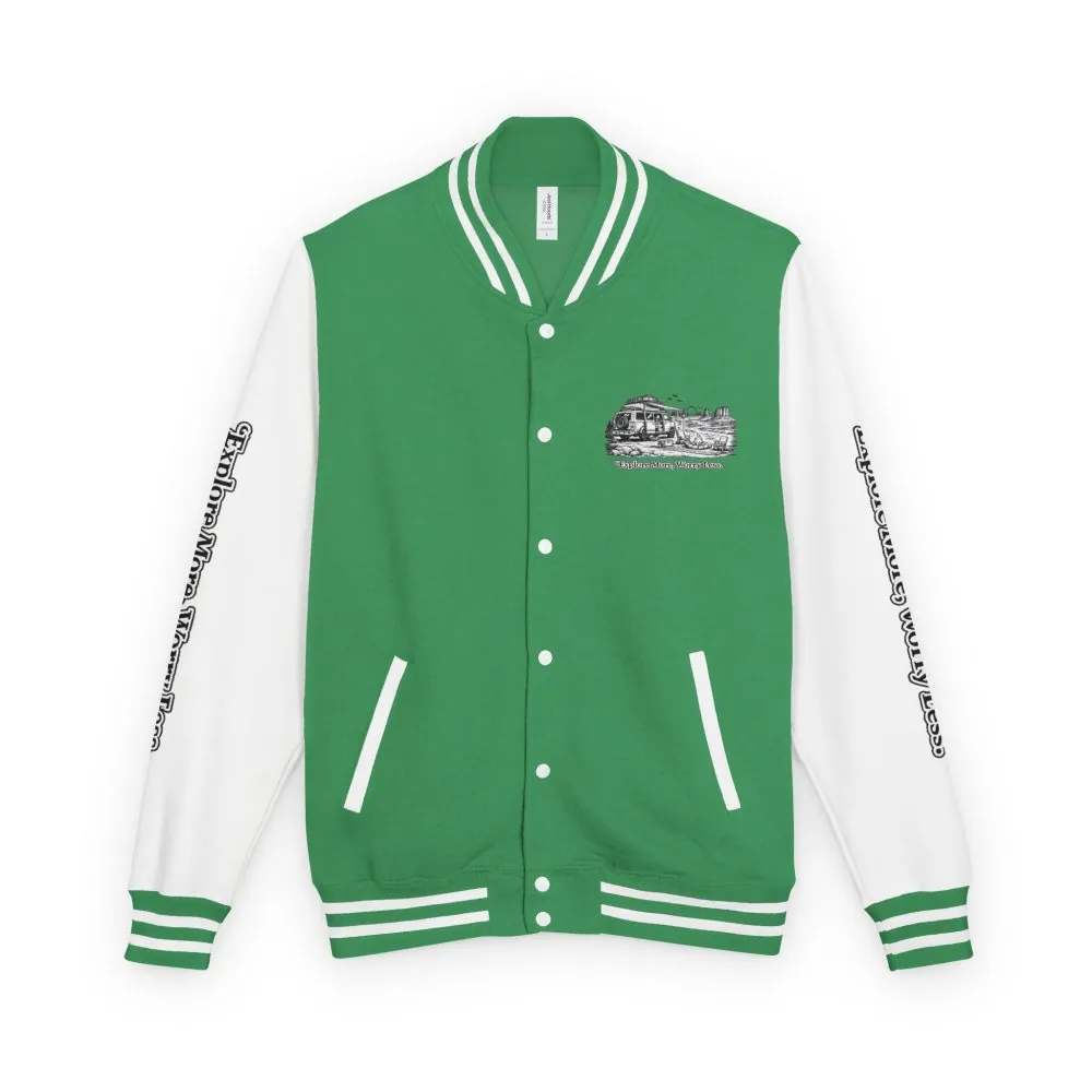 Unisex Heavyweight Letterman Jacket — "Explore More Worry Less" Travel Varsity Coat