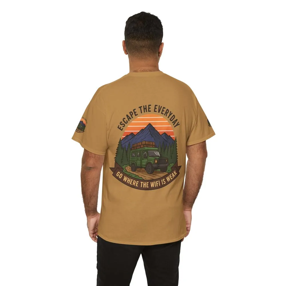 Unisex Heavy Cotton Tee — "Go Where the WiFi Is Weak" Adventure Shirt
