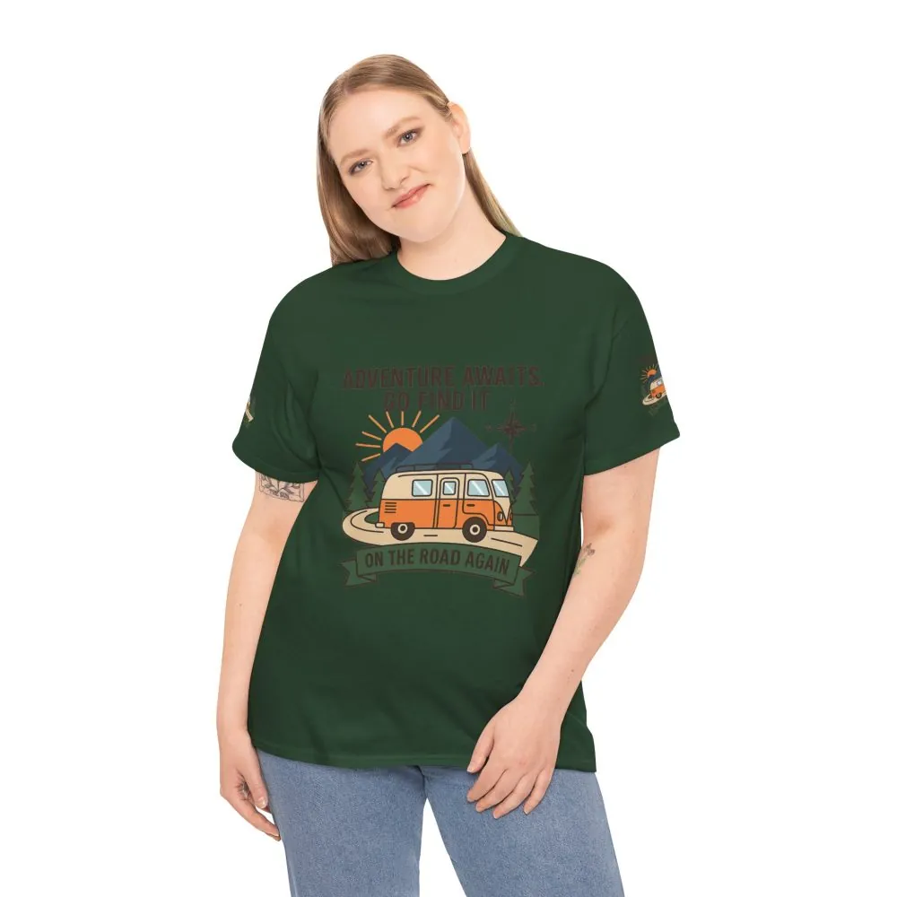 Unisex Heavy Cotton Tee — 'Adventure Awaits. Go Find It' Camper Van T‑Shirt