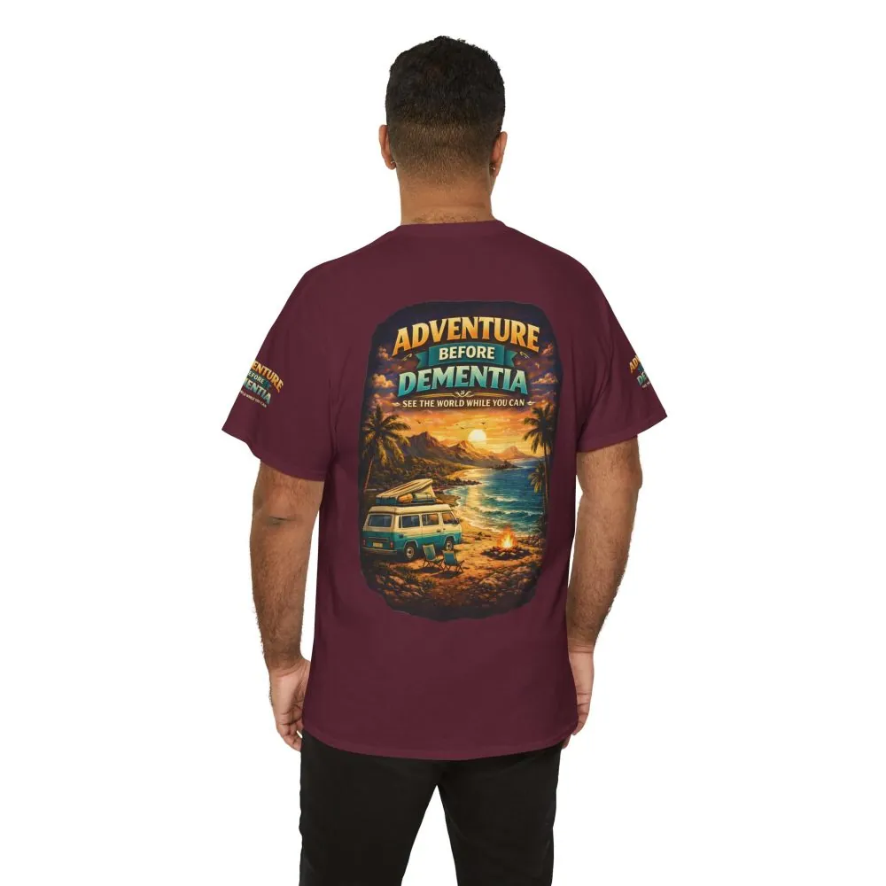 Unisex Heavy Cotton Tee — "Adventure Before Dementia" Design Scenic-Line