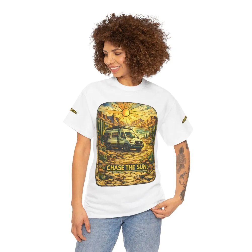 Unisex Heavy Cotton Tee — "Chase The Sun" Design Cubic-Line