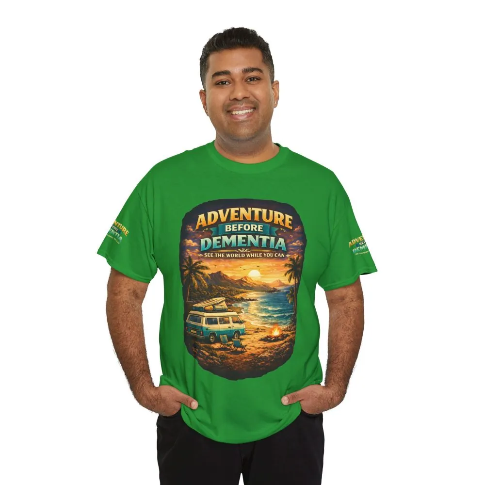 Unisex Heavy Cotton Tee — "Adventure Before Dementia" Design Scenic-Line
