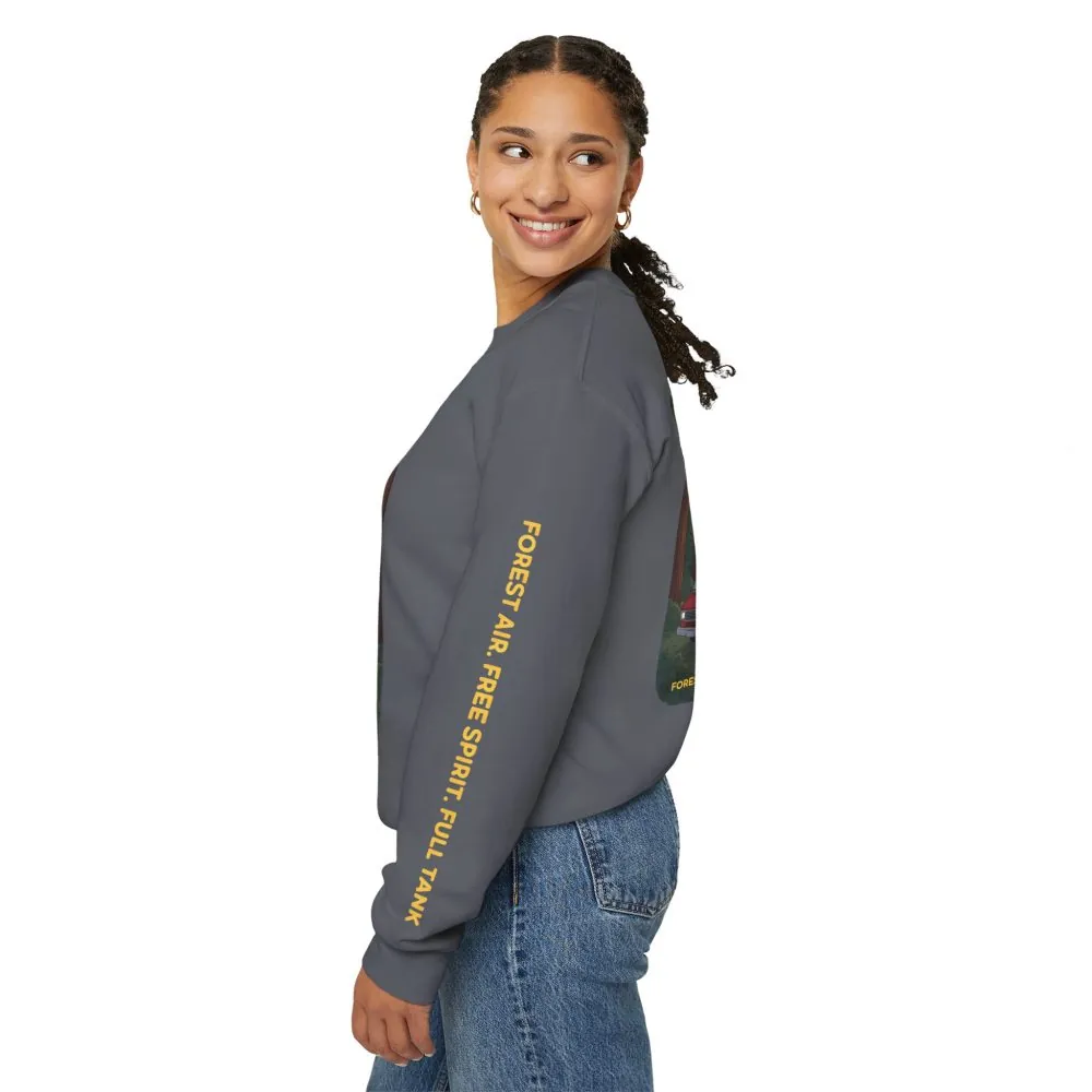 Unisex Heavy Blend™ Crewneck Sweatshirt — "Forest Air Free Spirit Full Tank" Design Sitcom-Line