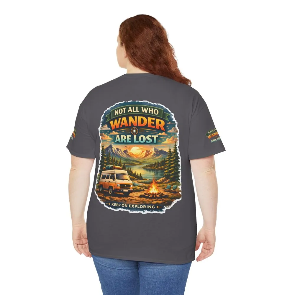 Unisex Heavy Cotton Tee — "Not All Who Wander Are Lost" Design Scenic-Line
