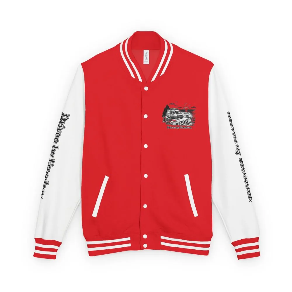 Unisex Heavyweight Letterman Jacket — "Driven By freedom" Travel Varsity Coat