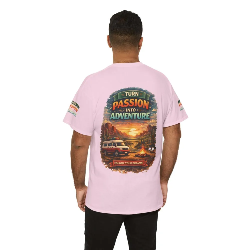 Unisex Heavy Cotton Tee — "Turn Passion Into Adventure" Design Scenic-Line