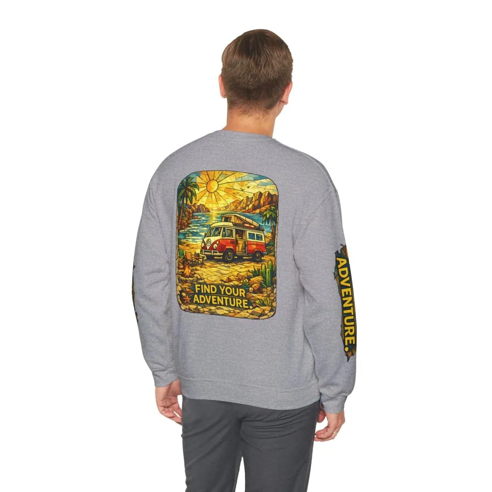 Unisex Heavy Blend™ Crewneck Sweatshirt — "Find Your Adventure" Design Cubic-Line