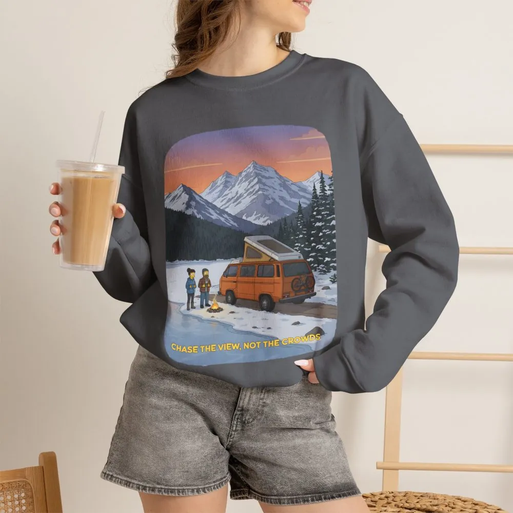 Unisex Heavy Blend™ Crewneck Sweatshirt — "Chase The Views-Not The Crowds"" Design Sitcom-Line