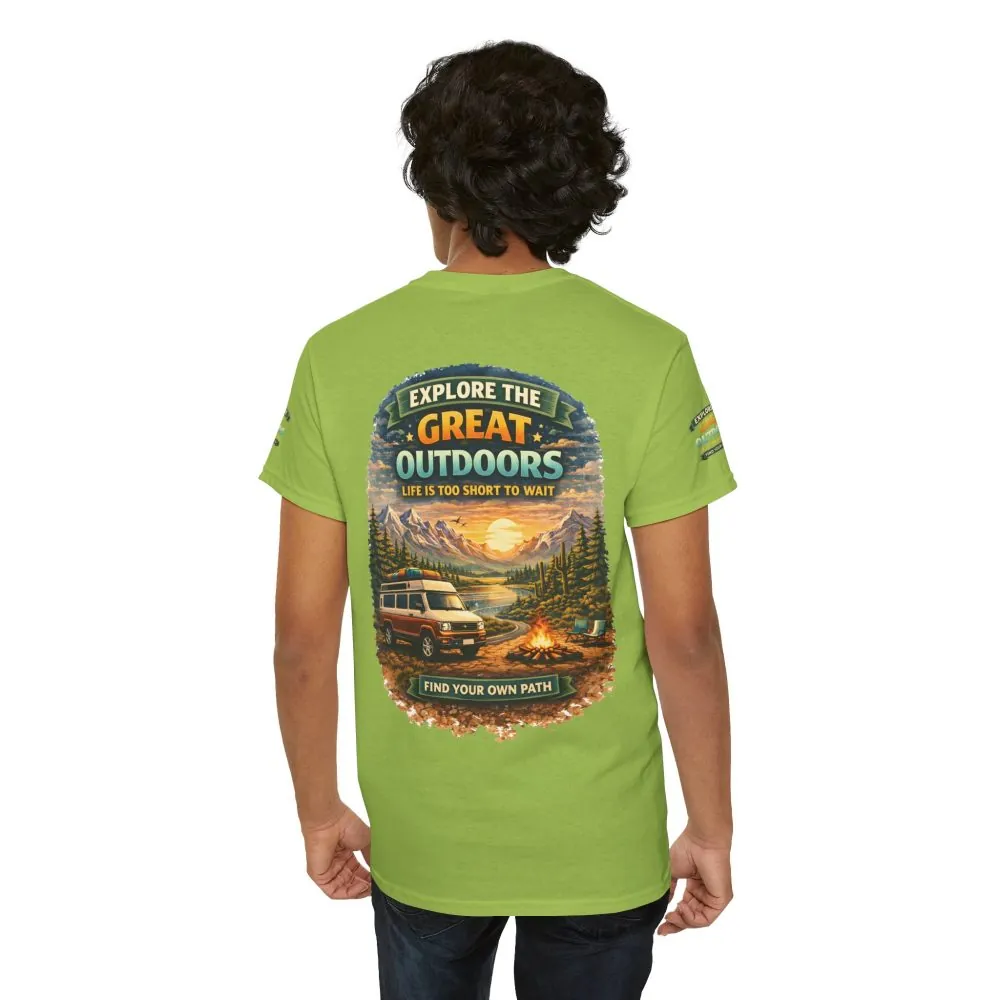 Unisex Heavy Cotton Tee — "Explore The Great Outdoors" Design Scenic-Line