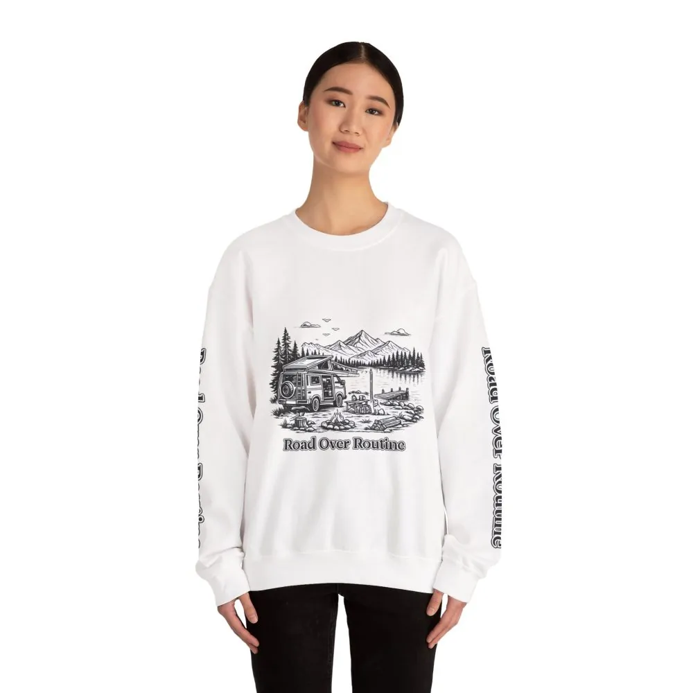 622547565427154968_2048.jpeg Unisex Heavy Blend™ Crewneck Sweatshirt — "Road Over Routine" Design Minimal-Line
