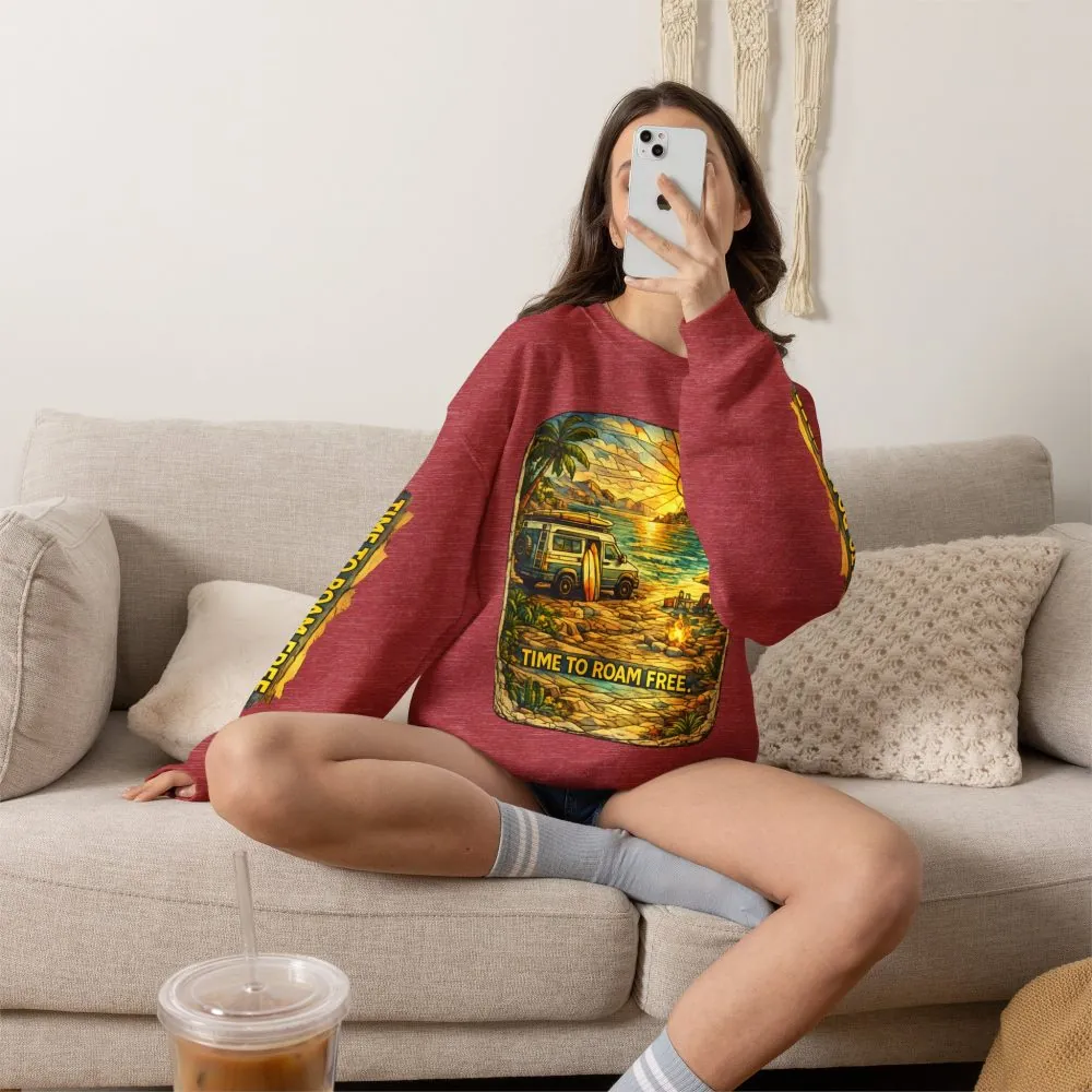 Unisex Heavy Blend™ Crewneck Sweatshirt — "Time To Roam Free" Design Cubic-Line