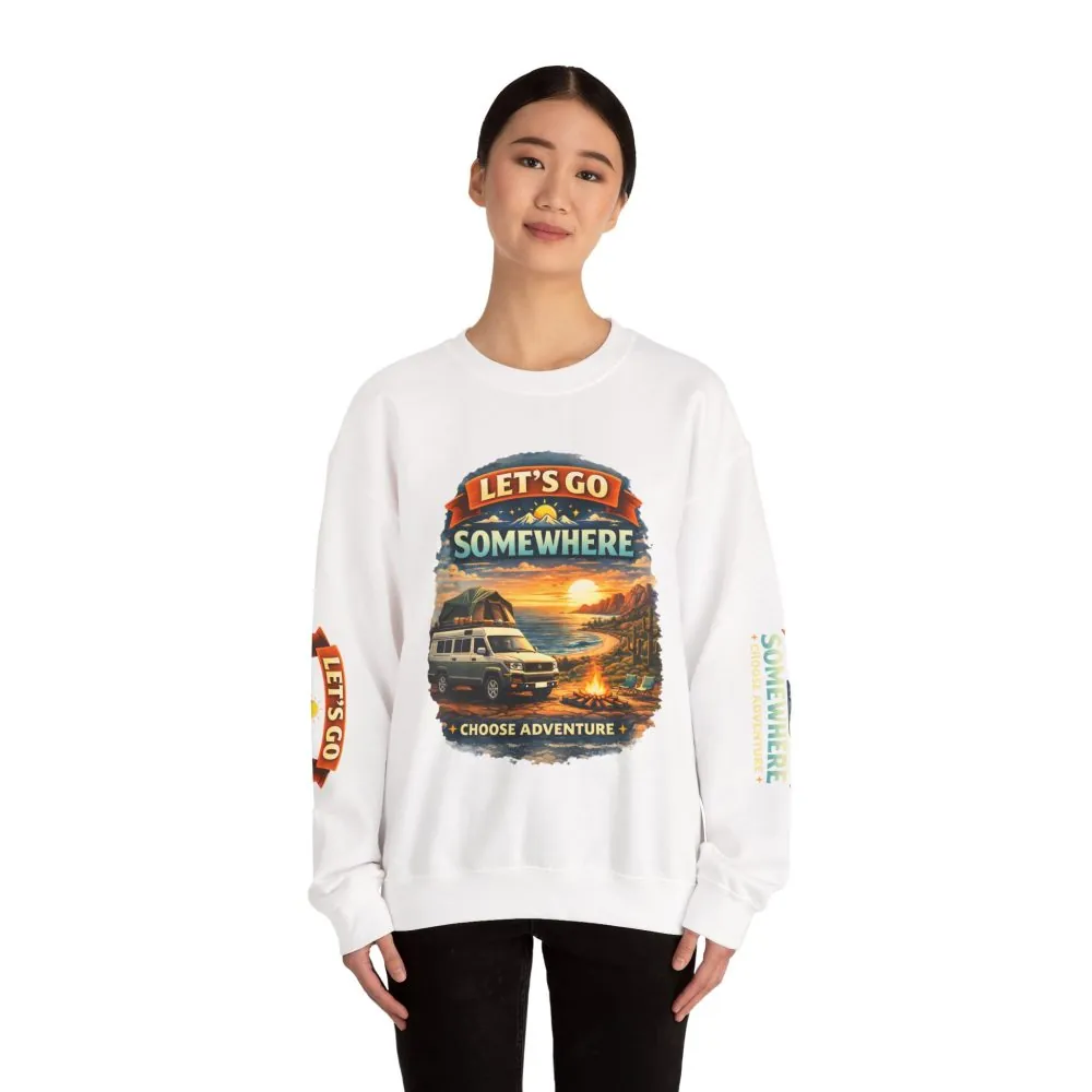 Unisex Heavy Blend™ Crewneck Sweatshirt — "Lets Go Somewhere" Design Scenic-Line