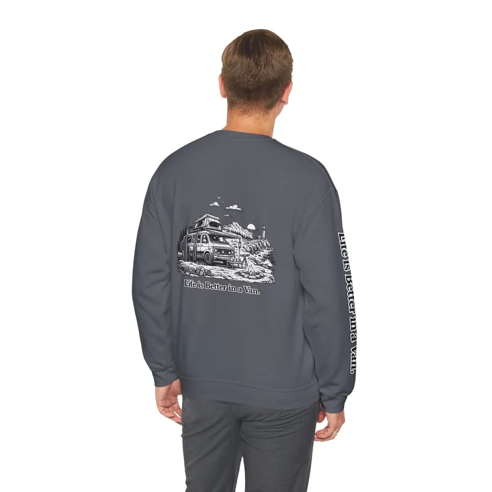 Unisex Heavy Blend™ Crewneck Sweatshirt — "Life Is Better In A Van" Design Minimal-Line