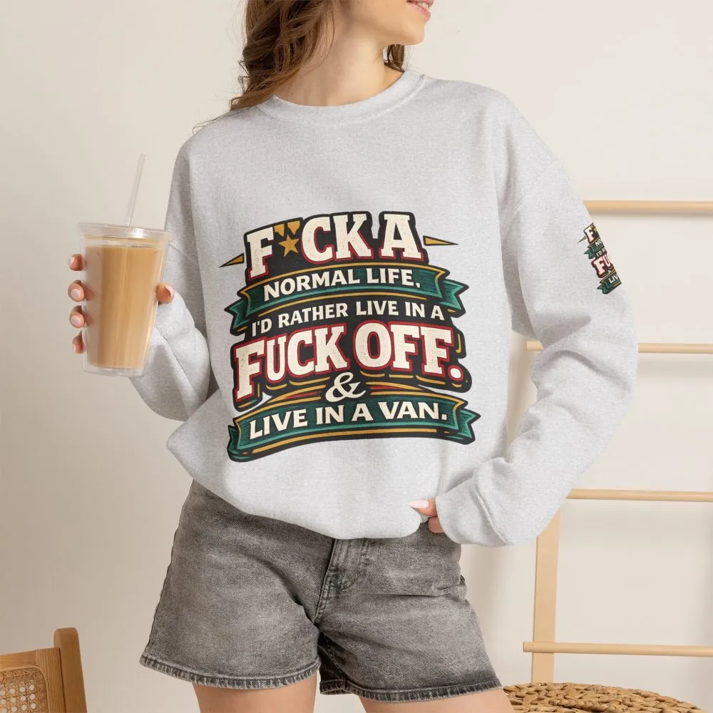 Unisex Heavy Blend™ Crewneck Sweatshirt — "Fuck A Normal Life" Design F**K-Line
