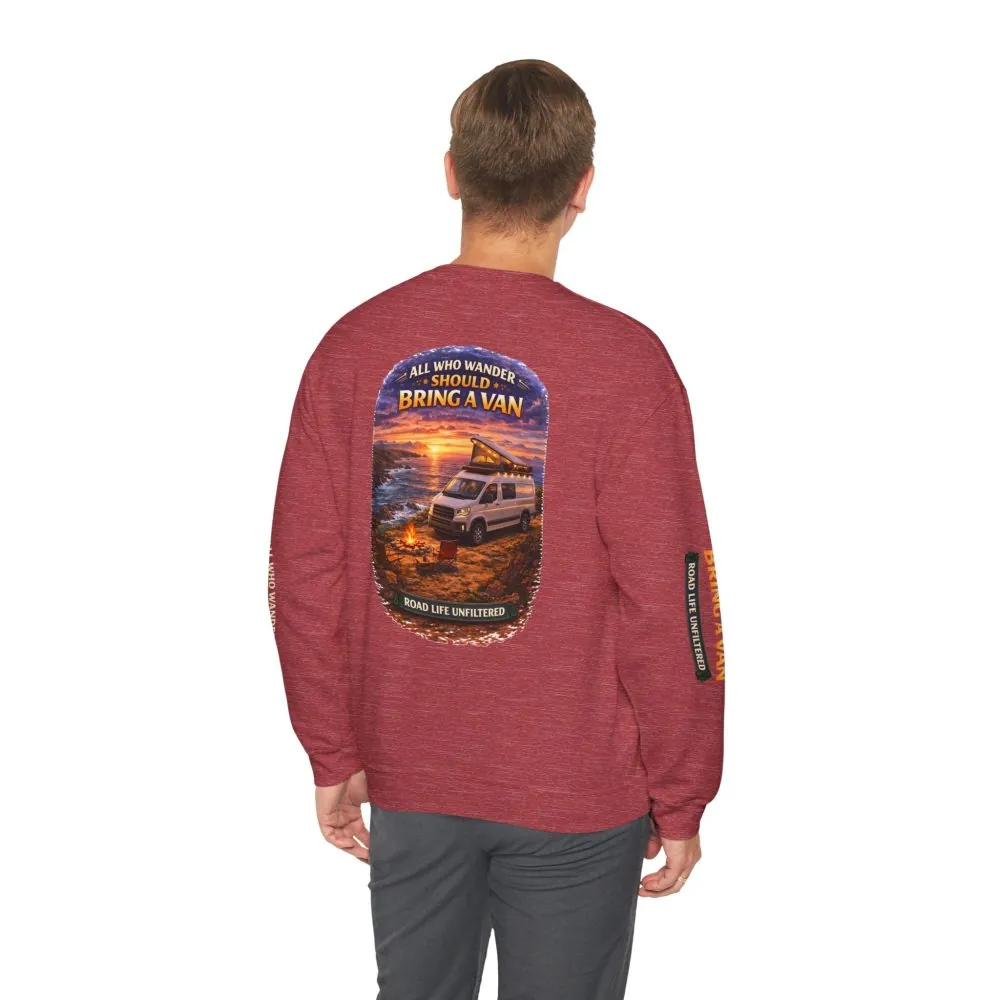 6252367231224147713_2048.jpeg Unisex Heavy Blend™ Crewneck Sweatshirt — "All Who wander Should Bring A Van" Design Scenic-Line