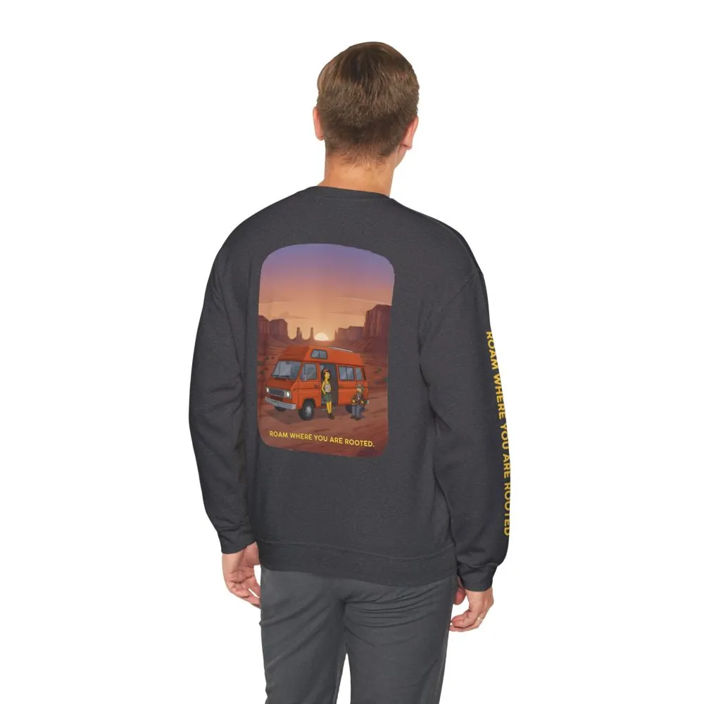 Unisex Heavy Blend™ Crewneck Sweatshirt — "Roam Where You Are Rooted" Design Sitcom-Line
