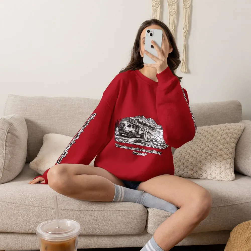 6270113053683689654_2048.jpeg Unisex Heavy Blend™ Crewneck Sweatshirt — "Adventure Awaits Around Every Corner" Design Minimal-Line