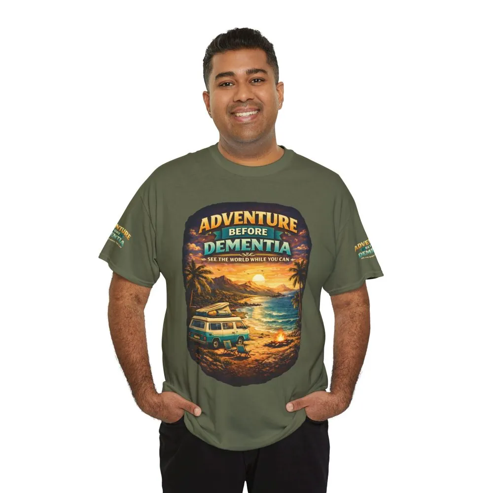 Unisex Heavy Cotton Tee — "Adventure Before Dementia" Design Scenic-Line