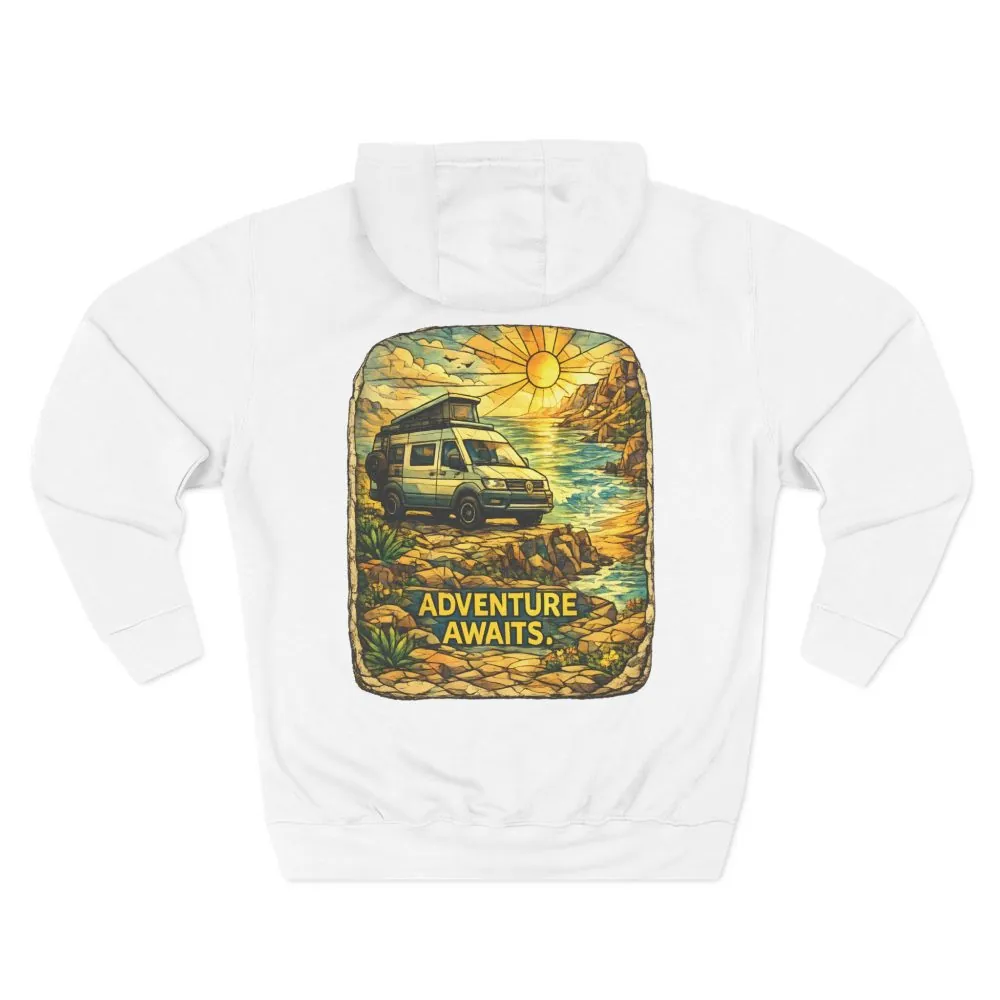 Three-Panel Fleece Hoodie - "Adventure Awaits" Design Cubic-Line