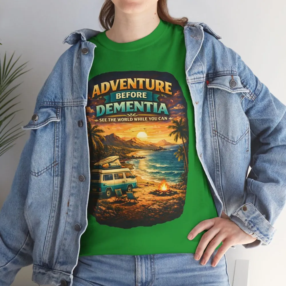 Unisex Heavy Cotton Tee — "Adventure Before Dementia" Design Scenic-Line
