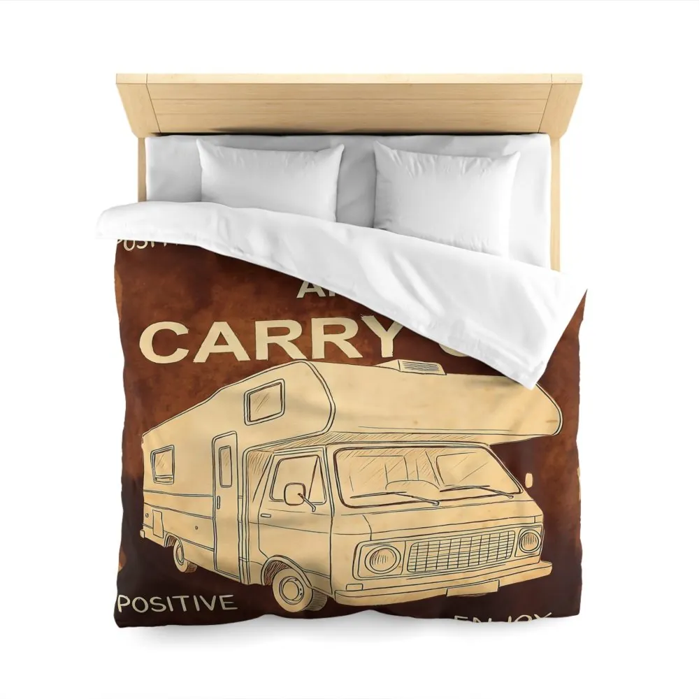 Duvet Cover - "Keep Calm and Carry On" RV Camper Retro Travel Microfiber Duvet