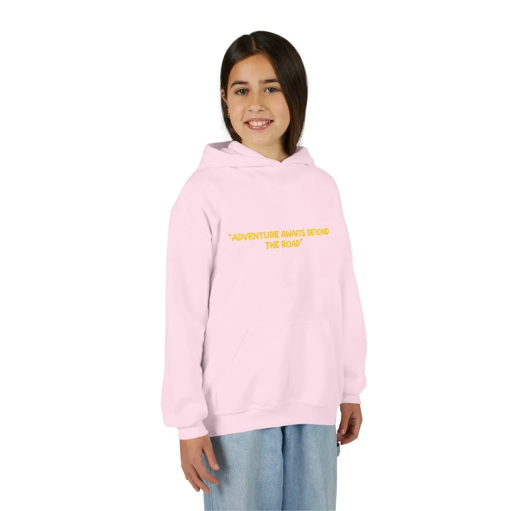 Youth Hoodie(Gildan) – "Adventure Awaits Beyond The Road" (Design Sitcom-Line)