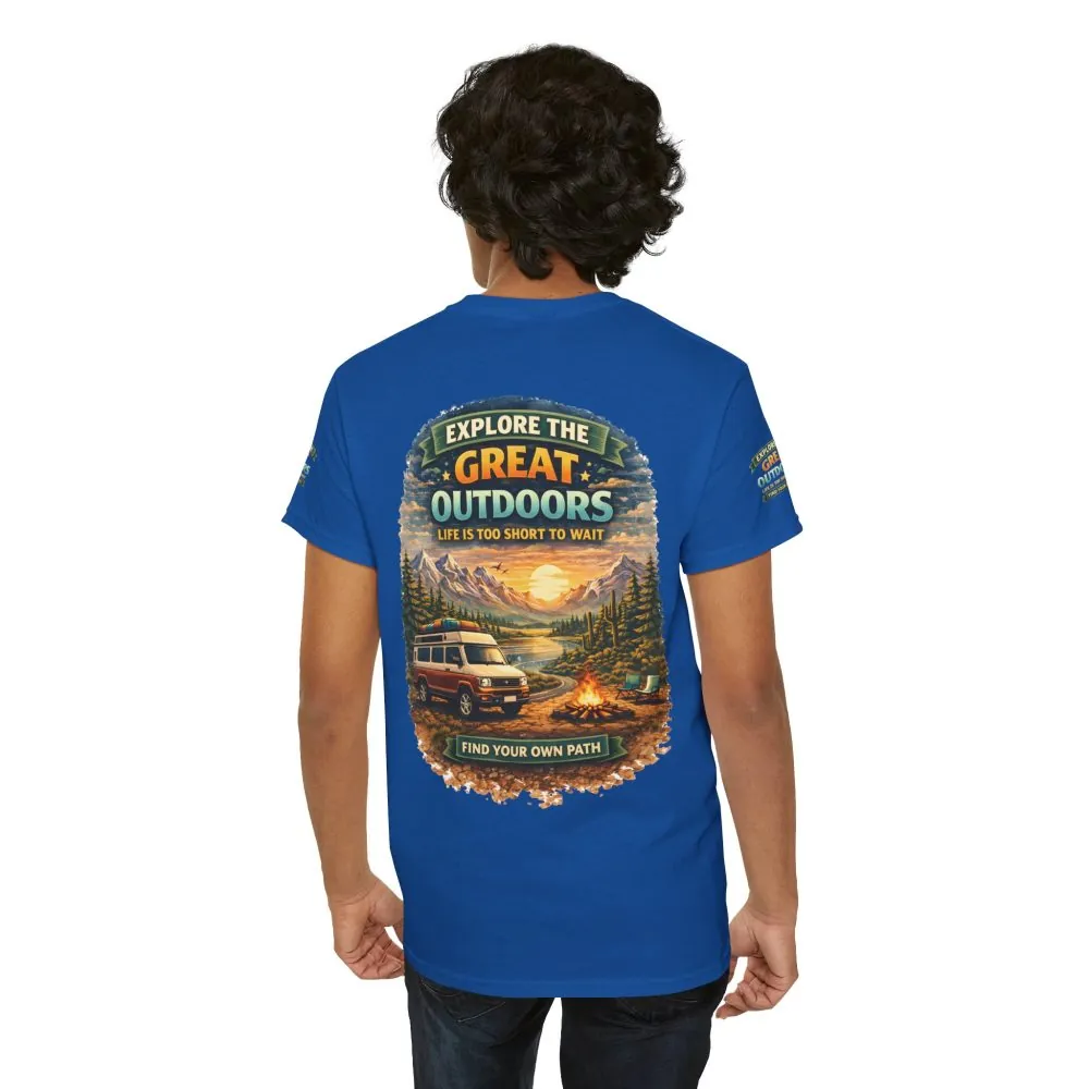 Unisex Heavy Cotton Tee — "Explore The Great Outdoors" Design Scenic-Line