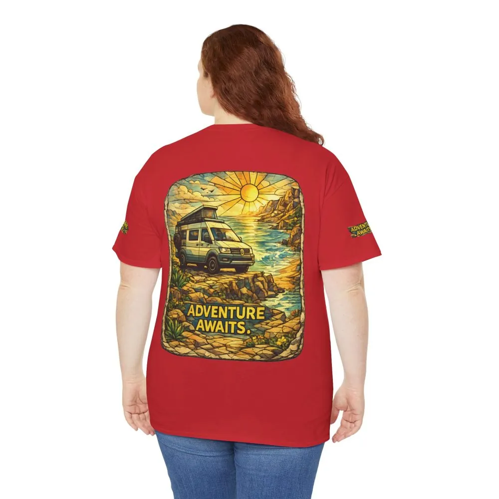 Unisex Heavy Cotton Tee — "Adventure Awaits" Design Cubic-Line