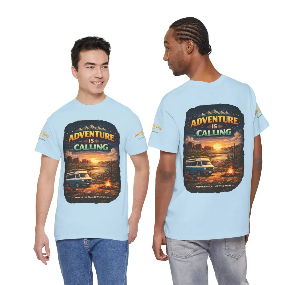 Unisex Heavy Cotton Tee — "Adventure Is Calling" Design Scenic-Line