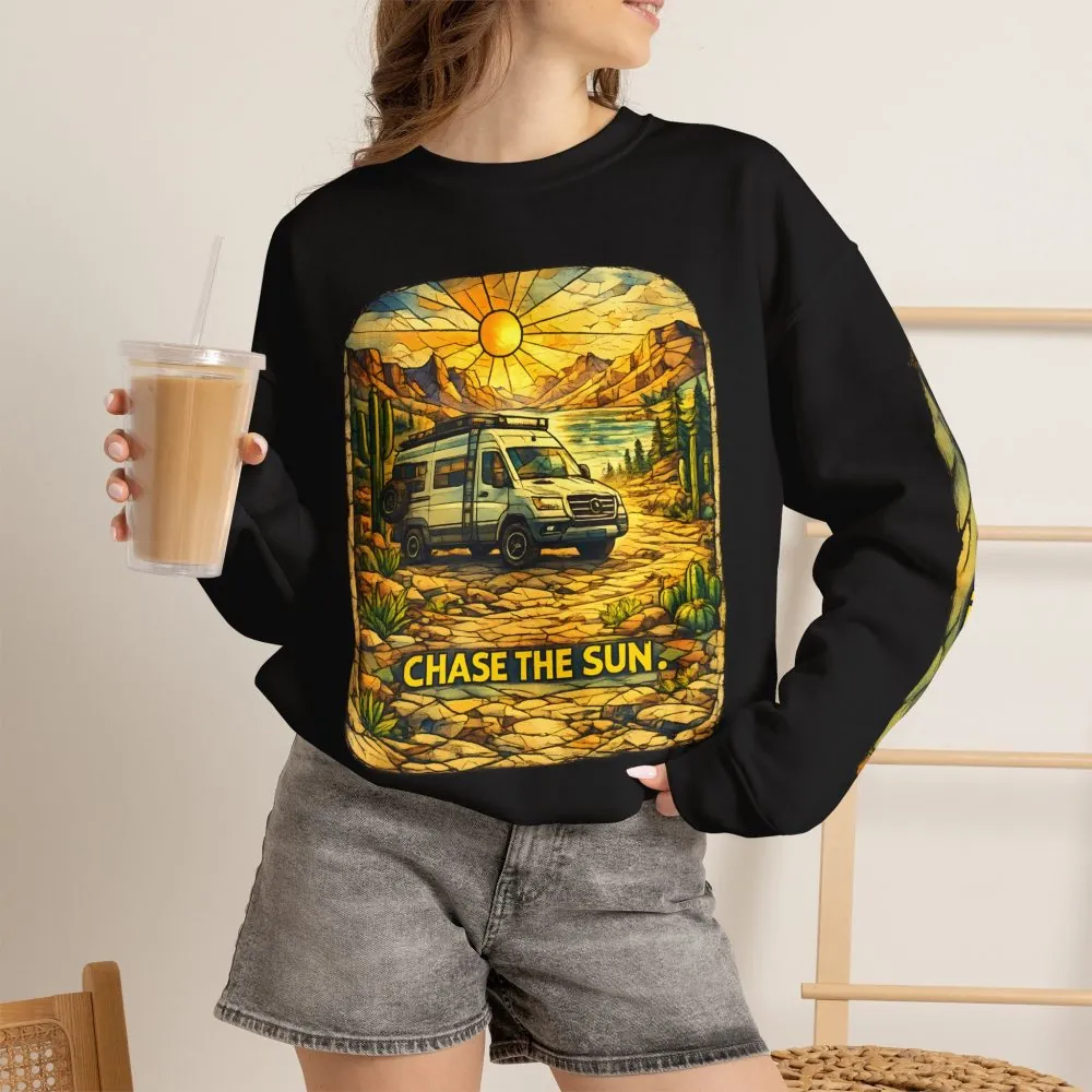Unisex Heavy Blend™ Crewneck Sweatshirt — "Chase The Sun" Design Cubic-Line