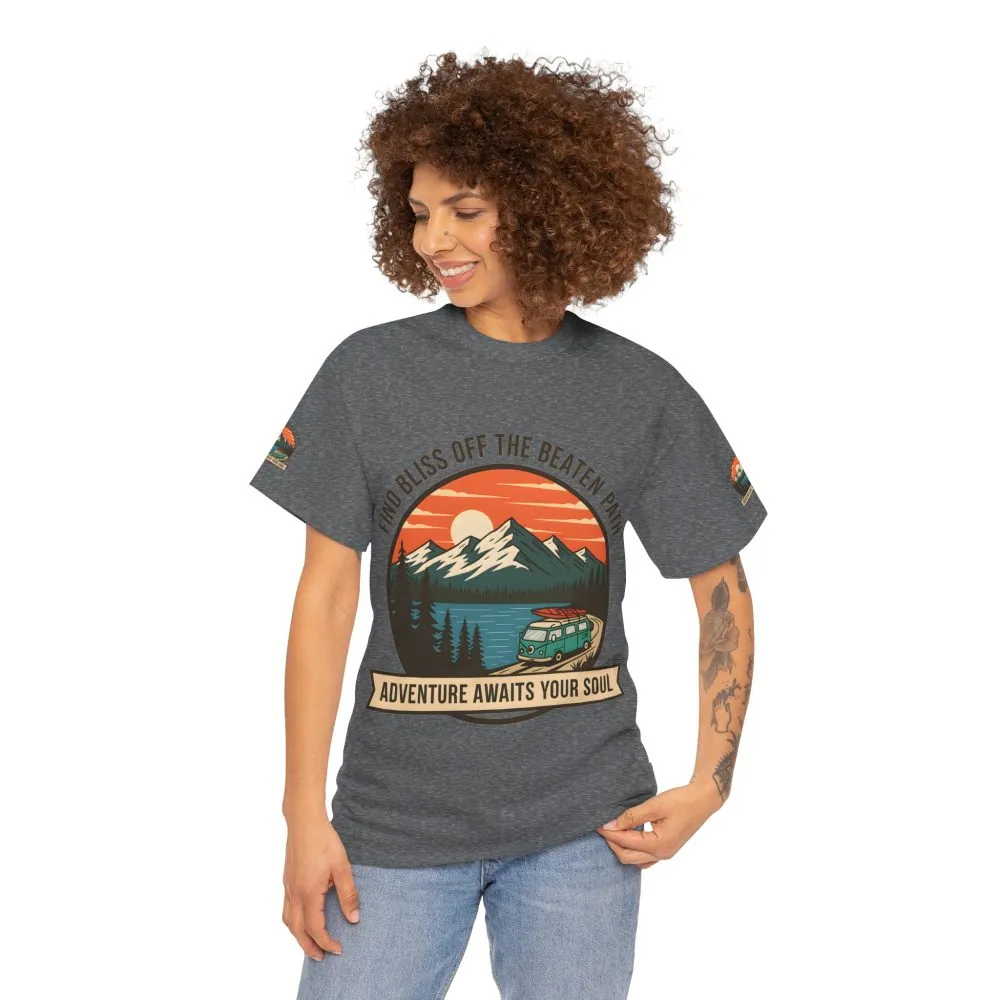 6330456985040792344_2048.jpeg Unisex Heavy Cotton Tee — "Find Bliss Off the Beaten Path" Mountain & Camper T‑Shirt