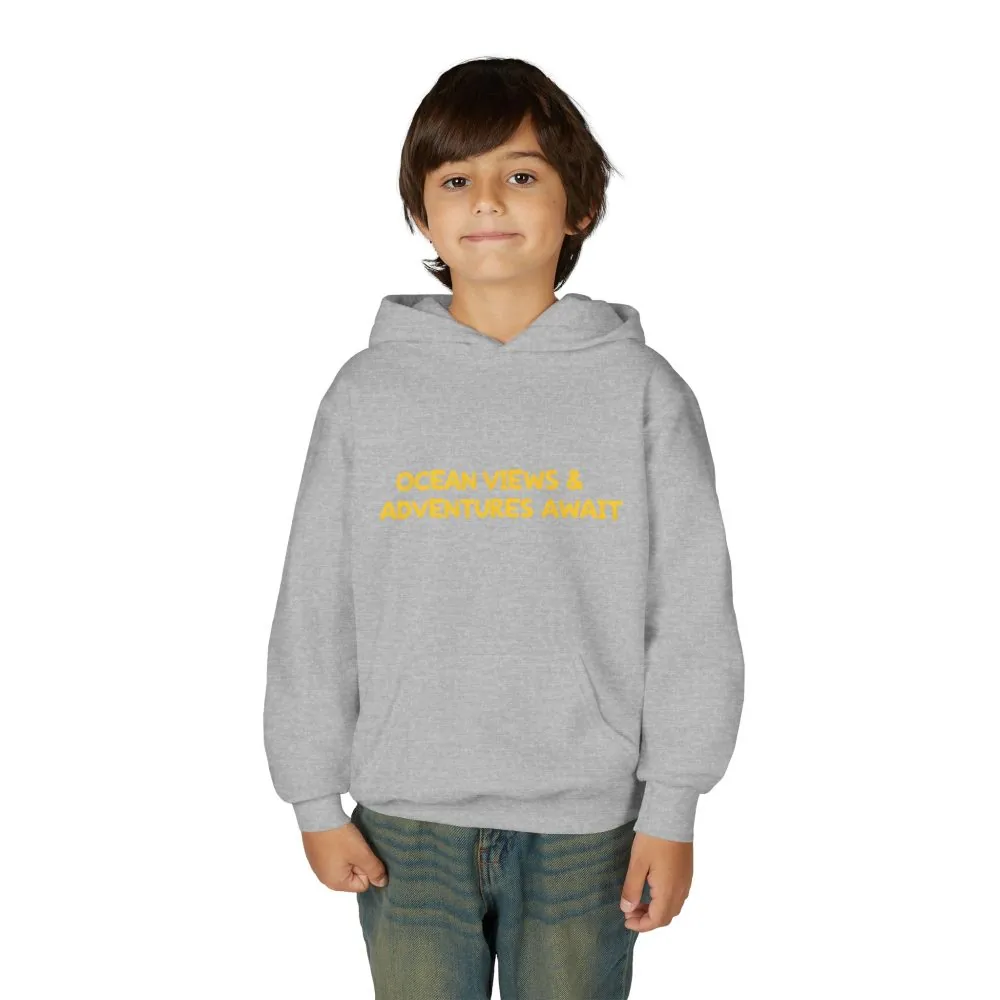 Youth Hoodie(Gildan) – "Ocean Views-Adventures Awaits" (Design Sitcom-Line)