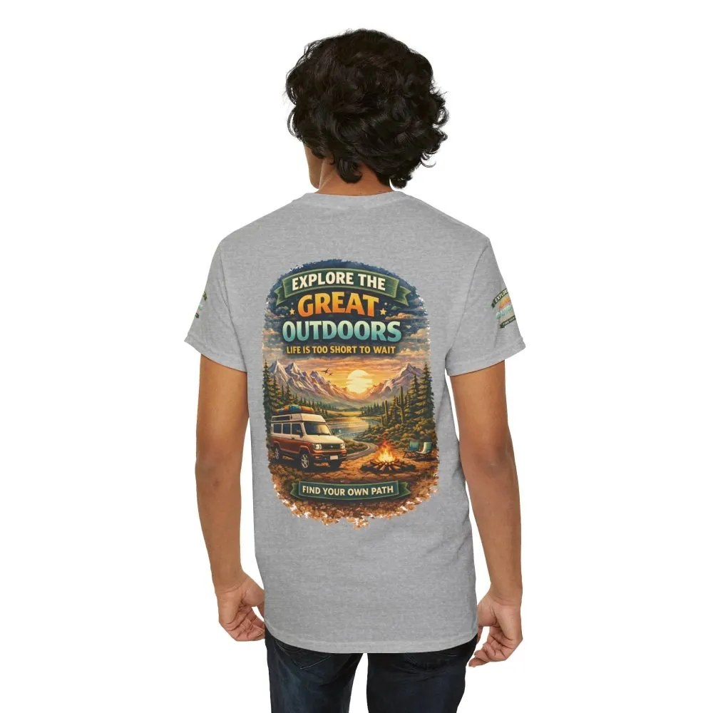 Unisex Heavy Cotton Tee — "Explore The Great Outdoors" Design Scenic-Line