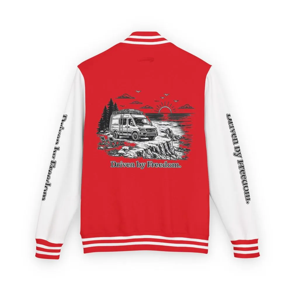 Unisex Heavyweight Letterman Jacket — "Driven By freedom" Travel Varsity Coat