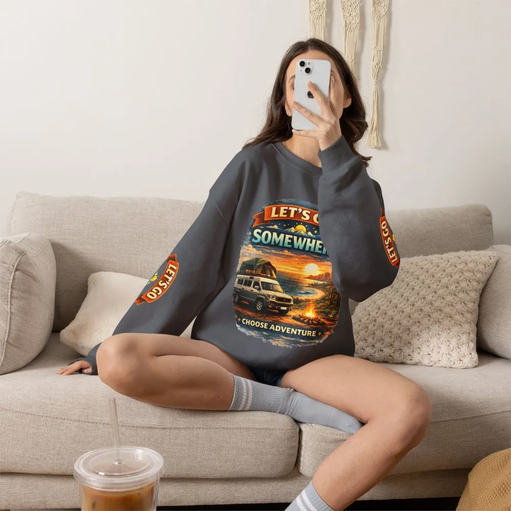 Unisex Heavy Blend™ Crewneck Sweatshirt — "Lets Go Somewhere" Design Scenic-Line