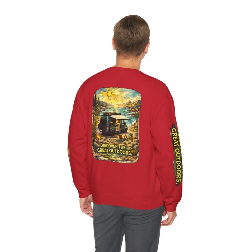 Unisex Heavy Blend™ Crewneck Sweatshirt — "Discover The Great Outdoors" Design Cubic-Line