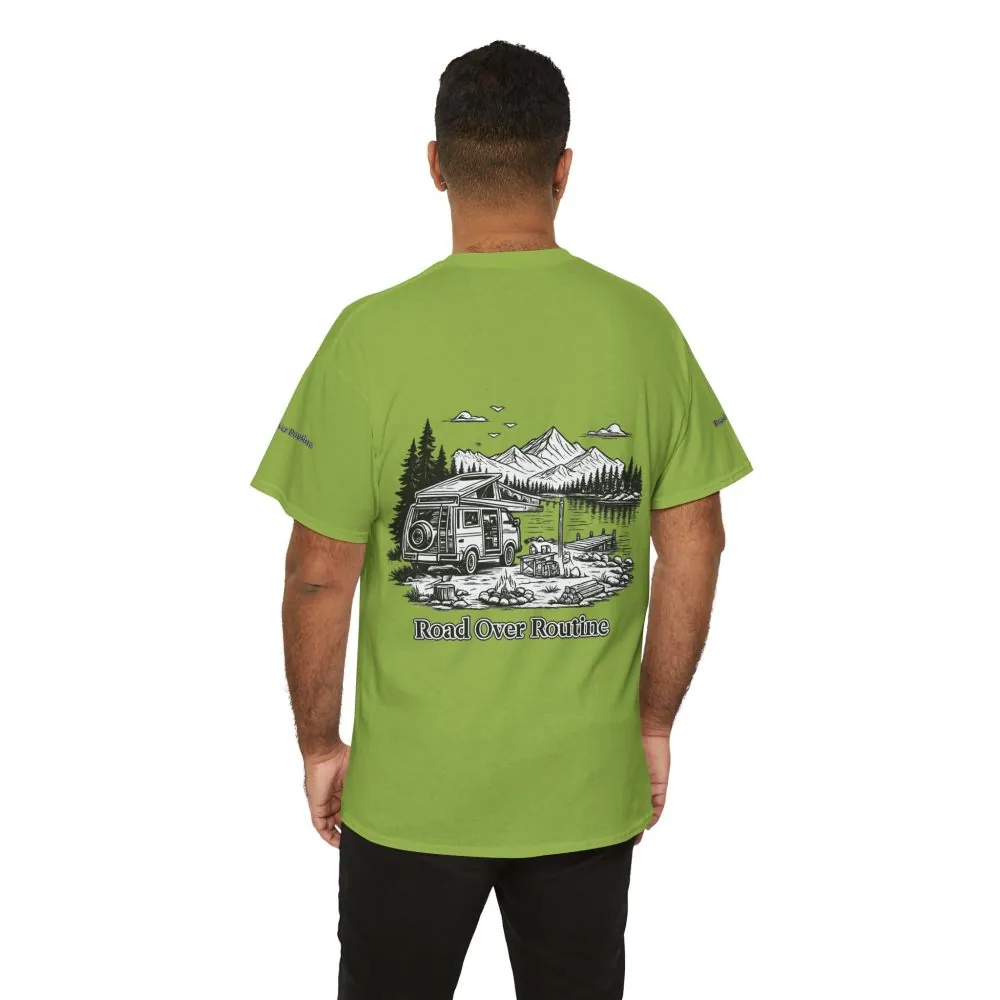 6354153093360256691_2048.jpeg Unisex Heavy Cotton Tee — "Road Over Routine" Design Minimal-Line