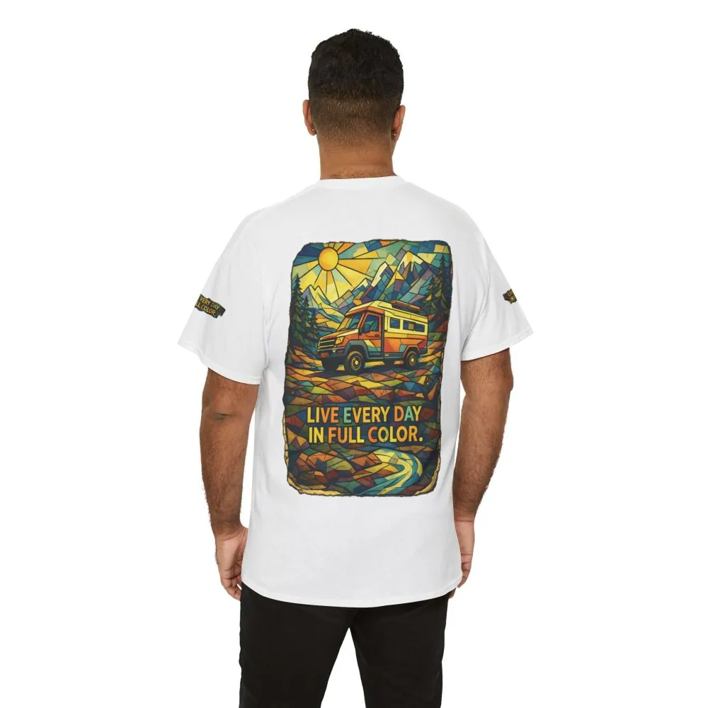 6357596812920998484_2048.jpeg Unisex Heavy Cotton Tee — "Live Life Every Day In Full Color" Design Cubic-Line