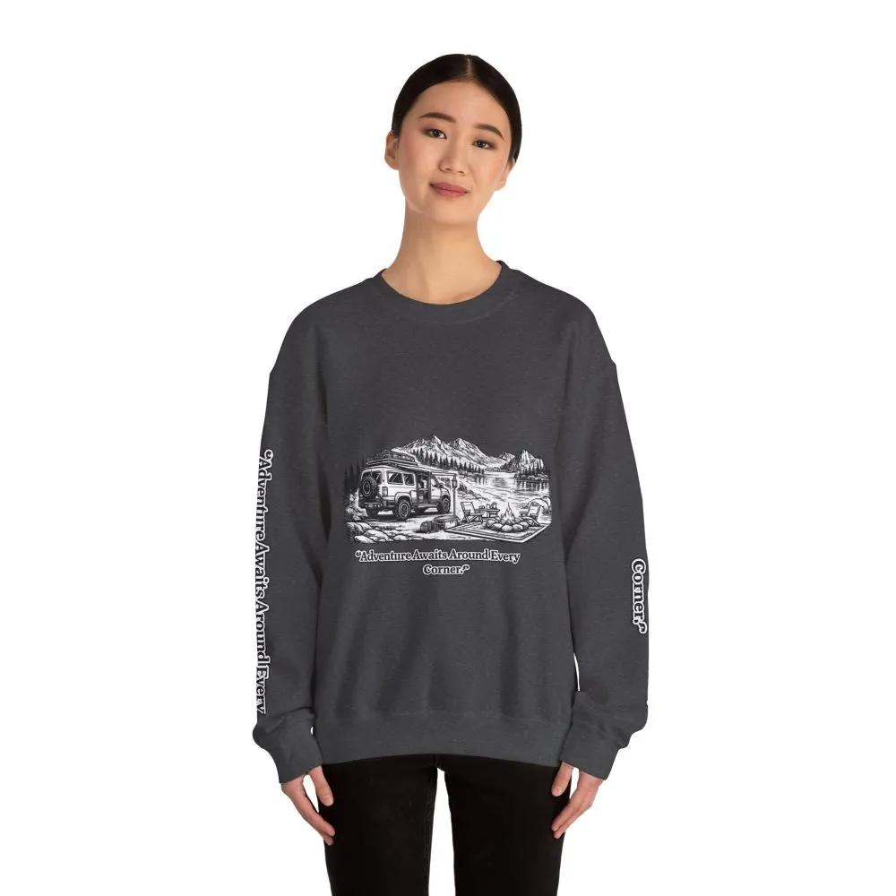 6366532473234905070_2048.jpeg Unisex Heavy Blend™ Crewneck Sweatshirt — "Adventure Awaits Around Every Corner" Design Minimal-Line
