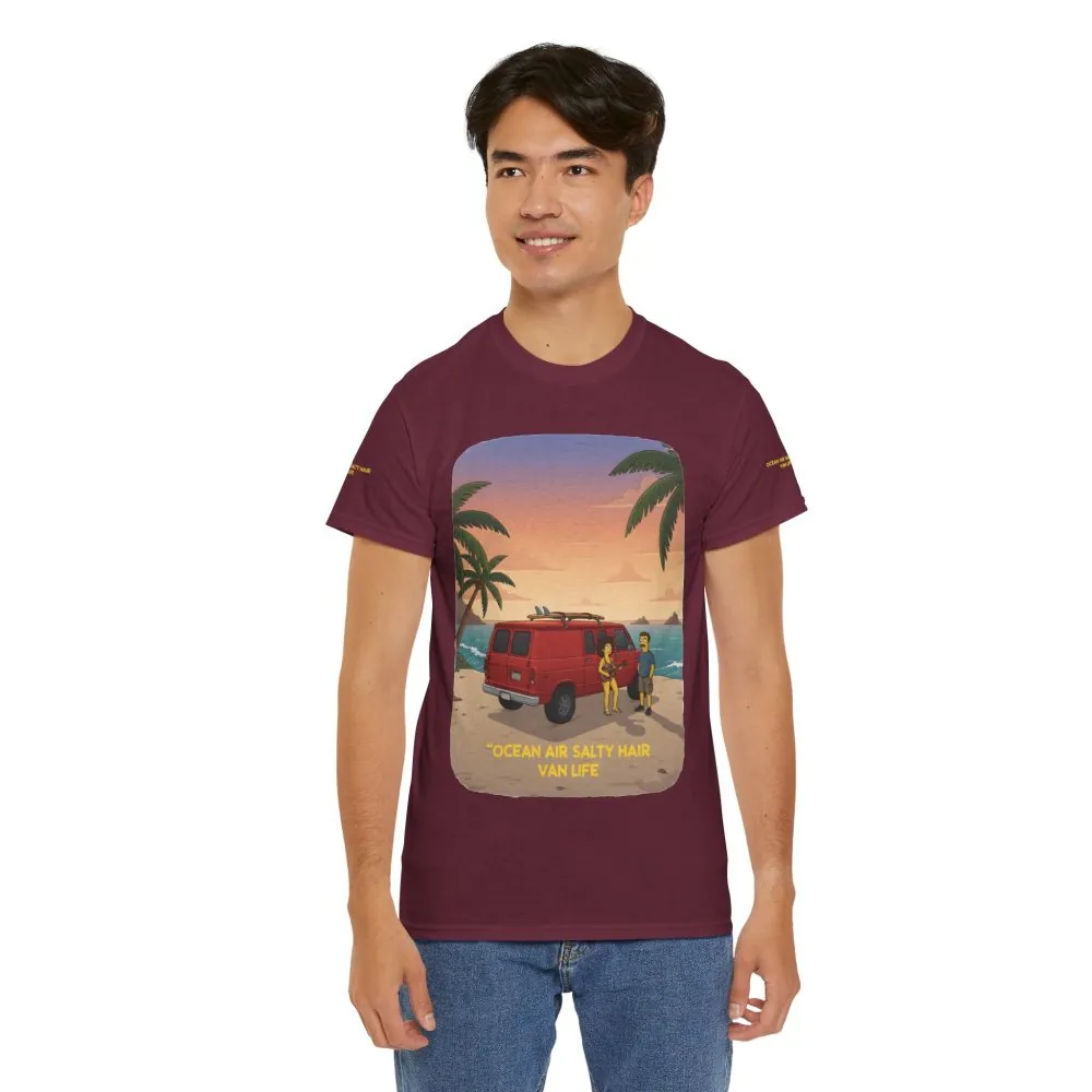 Unisex Heavy Cotton Tee — "Ocean Air Salty Hair Van Life" Design Sitcom-Line
